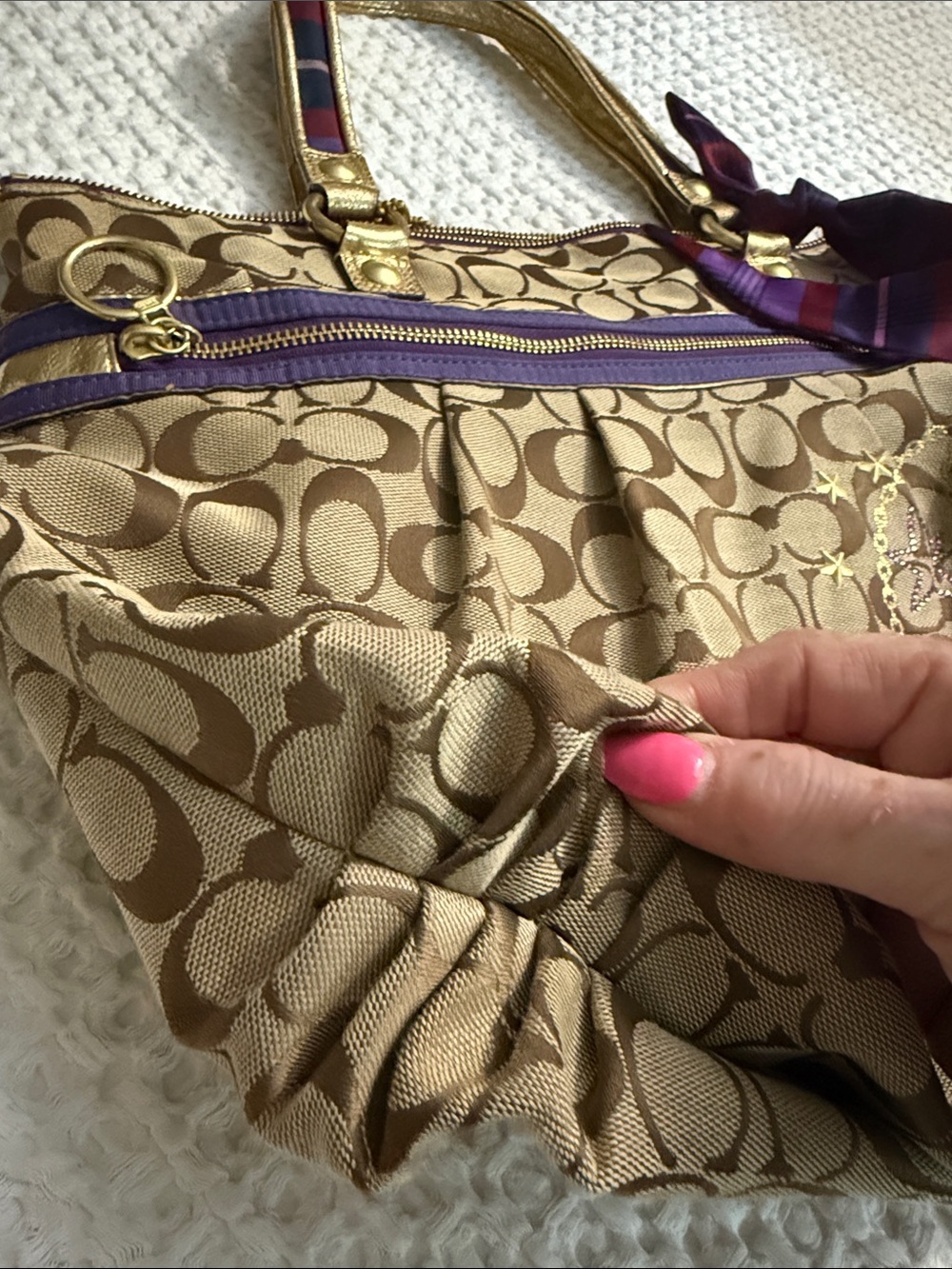 Coach Poppy Tartan Plaid Appliqué Glam Tote - Picture 11 of 16